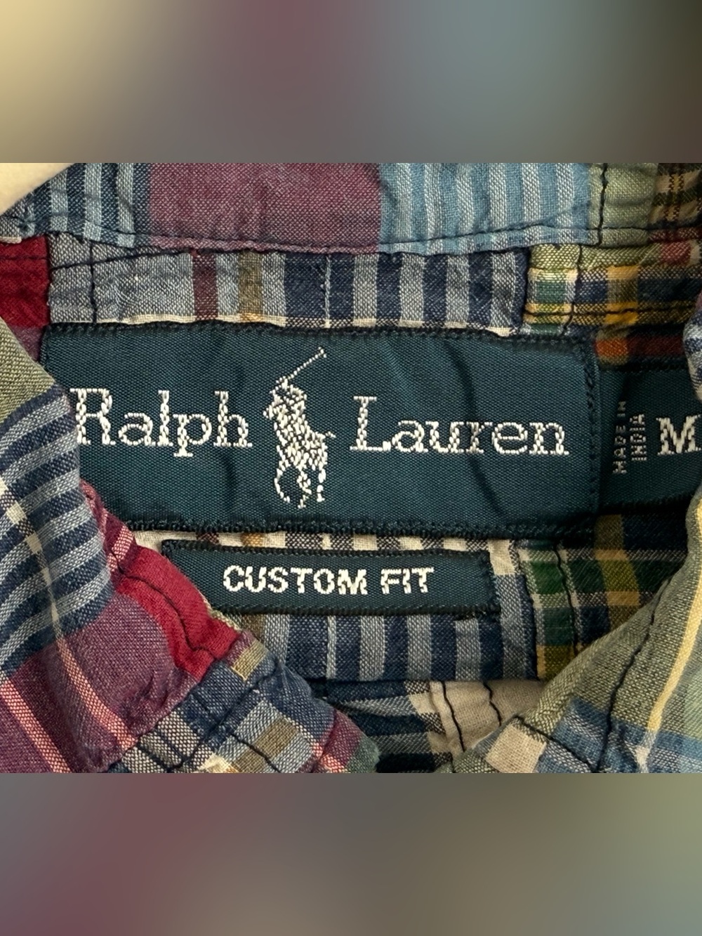 Polo Ralph Lauren Men’s M Custom Fit Madras Patchwork Shirt - Picture 5 of 9